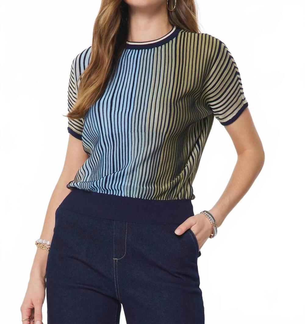 NEW CURRENT AIR striped short dolman sleeve sweater in green blue multi